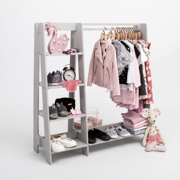 Montessori Toddler Clothing Rack with Shelves – 4 Colours